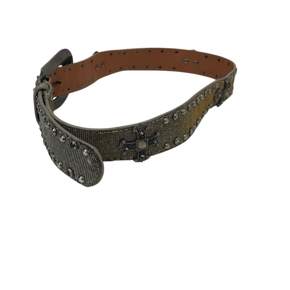 Studded Western Cowgirl Bling Cross Design Leather Belt with Ornate Buckle - Picture 5 of 6